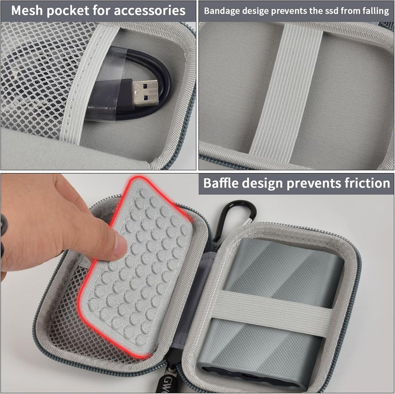 GWCASE Case Compatible with Samsung T9/ T7/ T7 Shield Portable SSD 1TB 2TB 4TB External Hard Drive, Storage Travel Carrying Holder Organizer for Solid State Drives & USB Cable (Box Only)-Grey - Image 5